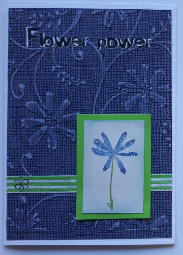 Handgemaakte wenskaart Flower Power blauw